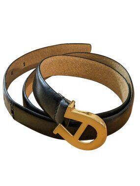 Vintage ETIENNE AIGNER Leather Logo Buckle Belt Gold Tone
